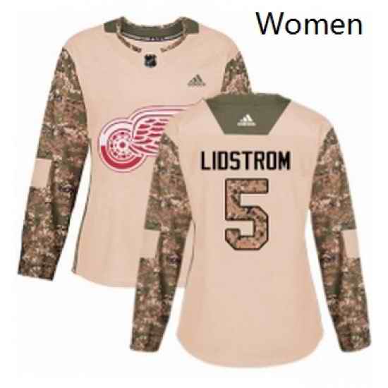 Womens Adidas Detroit Red Wings 5 Nicklas Lidstrom Authentic Camo Veterans Day Practice NHL Jersey